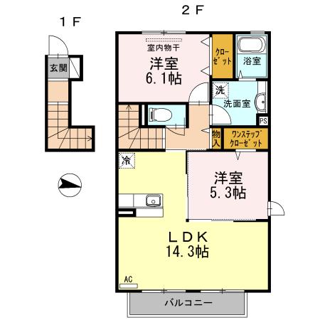鹿児島県鹿児島市 2階建 築12年(2LDK/2階)の間取り写真