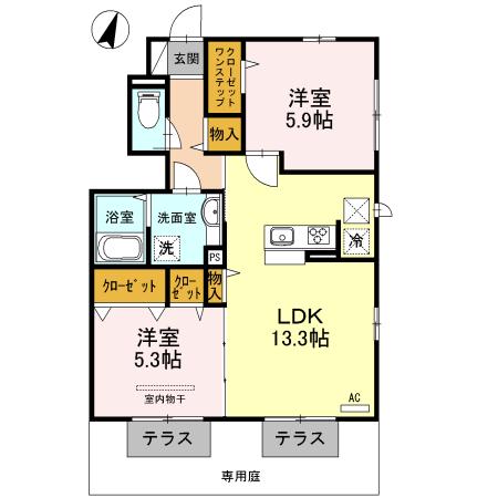 SEIEI薬師(2LDK/1階)の間取り写真