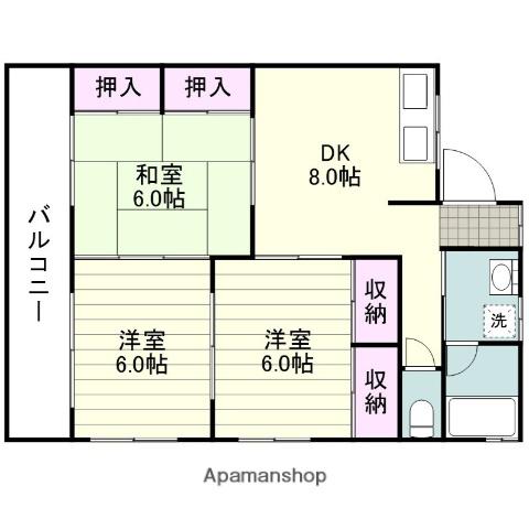 瀬戸口ハイムA棟(3DK/2階)の間取り写真
