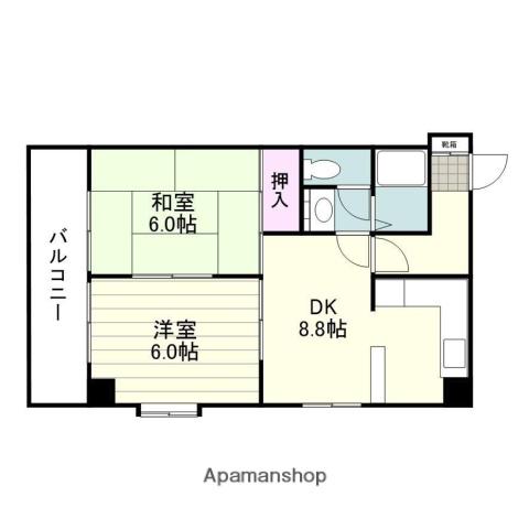 エクステンド清水町(2DK/5階)の間取り写真