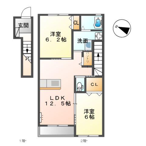 サンモール・K(2LDK/2階)の間取り写真