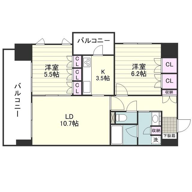 RJRプレシア郡元(2LDK/10階)の間取り写真