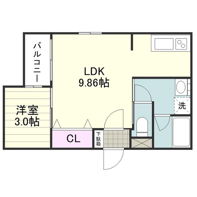フェリジータ下荒田(1LDK/2階)の間取り写真