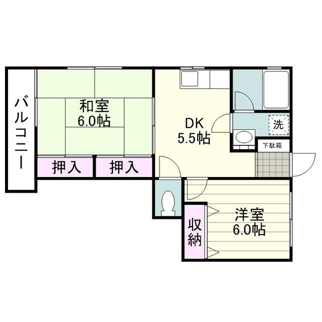 コーポ水渕(2DK/1階)の間取り写真