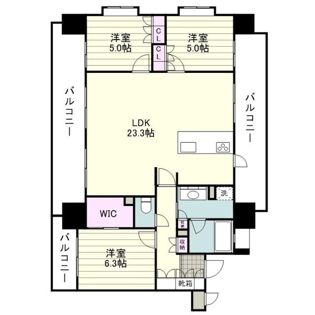MJRザ・ガーデン鹿児島中央 Ⅰ期(3LDK/9階)の間取り写真