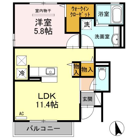 サニーハイツ花棚A棟(1LDK/1階)の間取り写真
