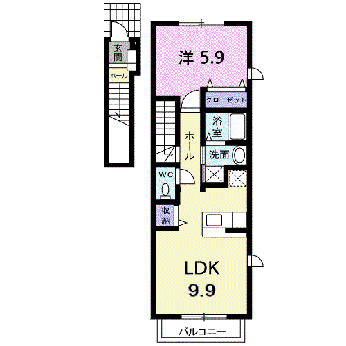 シェトワ(1LDK/2階)の間取り写真