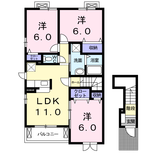 メゾンドソレイユⅡ(3LDK/2階)の間取り写真