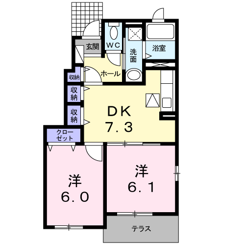 カーサフィオーレⅠ(2DK/1階)の間取り写真