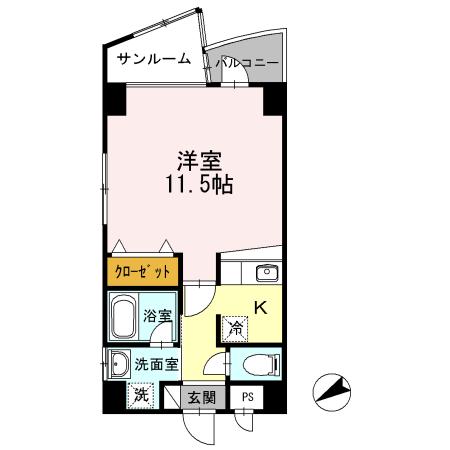 エクサン鴨池(1K/3階)の間取り写真