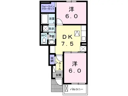 コッティ輝(2DK/1階)の間取り写真