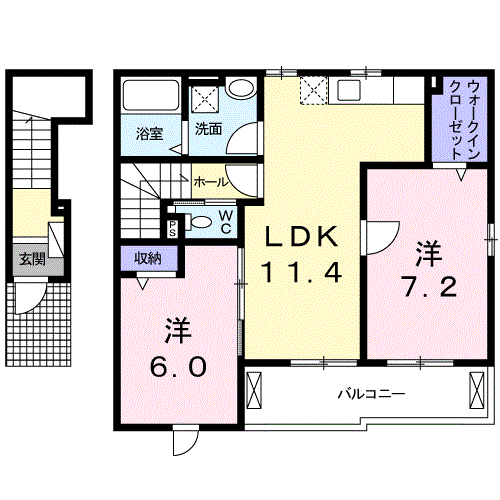 ブランカ大口 A(2LDK/2階)の間取り写真