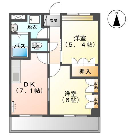 グランディールみやざき(2DK/2階)の間取り写真