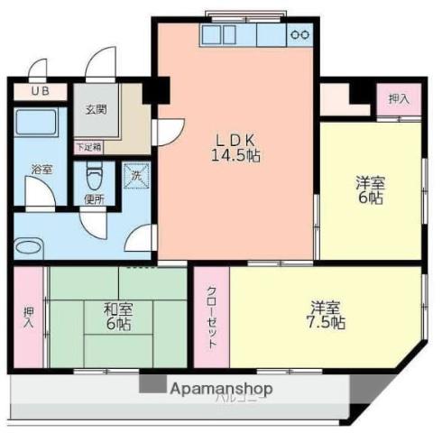 メゾン上之園(3LDK/5階)の間取り写真