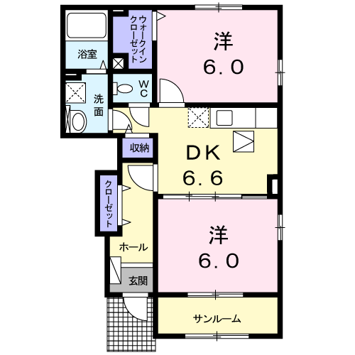 ベル フルール GⅡ(2DK/1階)の間取り写真