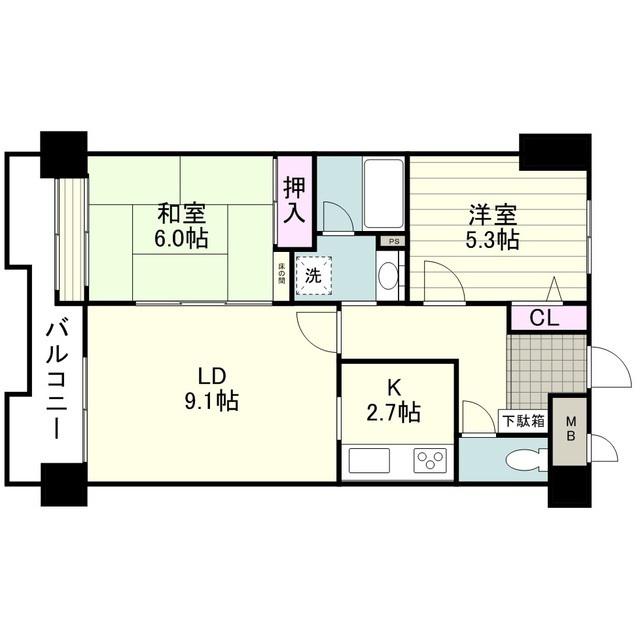 朝日プラザ田上(2LDK/1階)の間取り写真