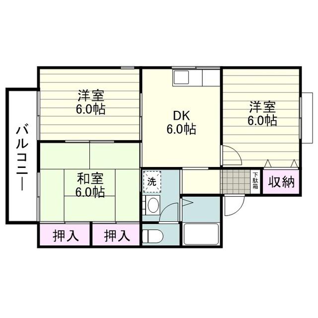 セジュールMAKI A棟(3DK/2階)の間取り写真