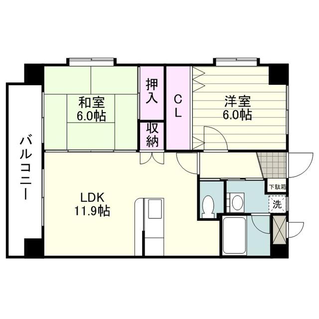 エスペランス薬師(2LDK/1階)の間取り写真