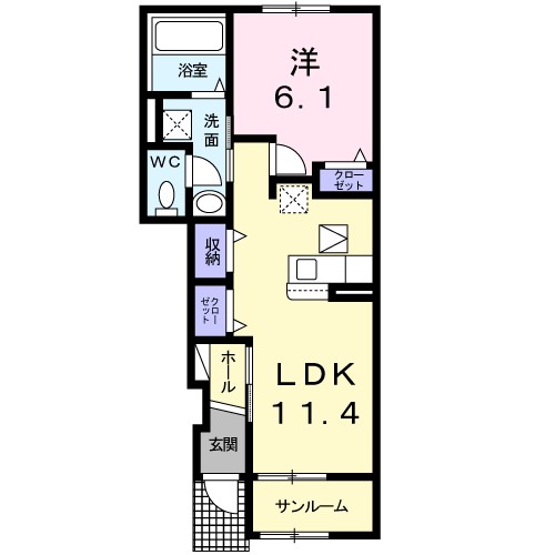 さつまⅡ(1LDK/1階)の間取り写真