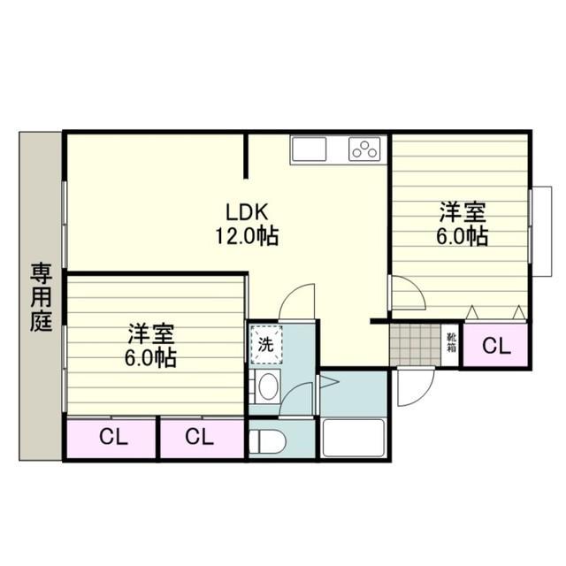 セジュールMAKI B棟(2LDK/1階)の間取り写真