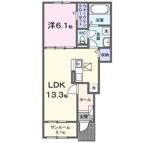 ルミナーレ川内Ⅰ(1LDK/1階)の間取り写真