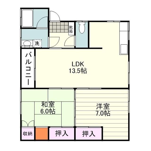 指宿枕崎線 郡元駅(ＪＲ) 徒歩6分 2階建 築85年(2LDK)の間取り写真