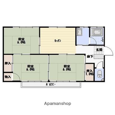田中アパート(3DK/2階)の間取り写真