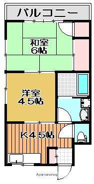 高木アパートB棟(2K/1階)の間取り写真