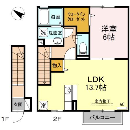 ヴィブァン A棟(1LDK/2階)の間取り写真