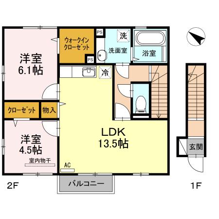 ヴィブァン A棟(2LDK/2階)の間取り写真
