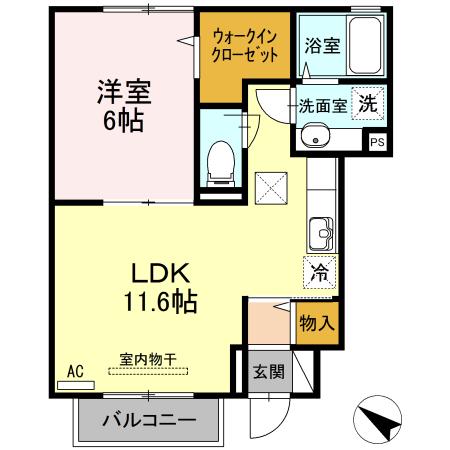 ヴィブァン A棟(1LDK/1階)の間取り写真