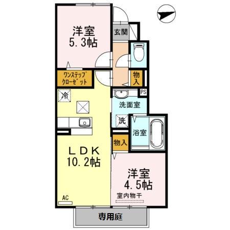 サニーウェル東ふもと(2LDK/1階)の間取り写真