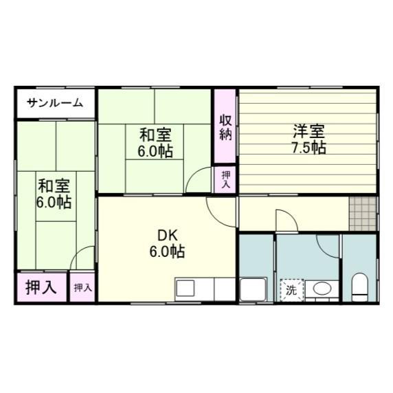 指宿枕崎線 慈眼寺駅 徒歩8分 1階建 築40年(3DK)の間取り写真
