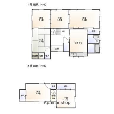 鹿児島市唐湊線 都通駅 徒歩8分 2階建 築44年(7DK)の間取り写真