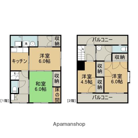 鹿児島県鹿児島市 2階建 築42年(4K/2階)の間取り写真