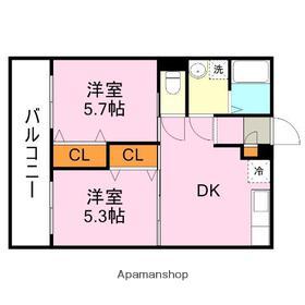 U&D桜ヶ丘(2DK/1階)の間取り写真