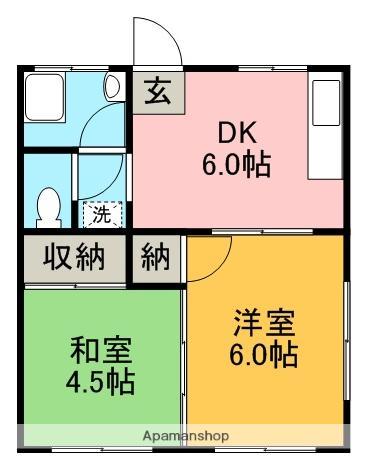 楠ヶ台荘(2DK/2階)の間取り写真