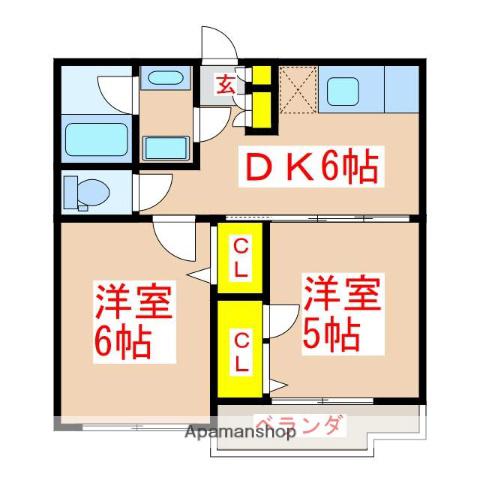 さくらヒルズ壱番館(2DK/1階)の間取り写真