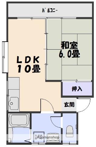 庭月野アパート(1LDK/2階)の間取り写真