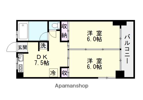 トヤマ薬品ビル(2DK/3階)の間取り写真