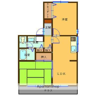 ハイカームール梅ヶ渕(2DK/1階)の間取り写真
