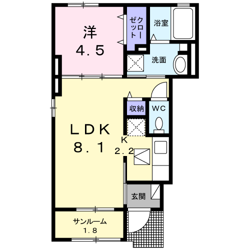 ハーモニー(1LDK/1階)の間取り写真