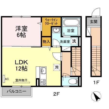 フォレストパークサイド瀬口(1LDK/2階)の間取り写真