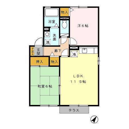 ミーメゾン B棟(2LDK/1階)の間取り写真