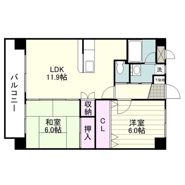 エスペランス薬師(2LDK/3階)の間取り写真
