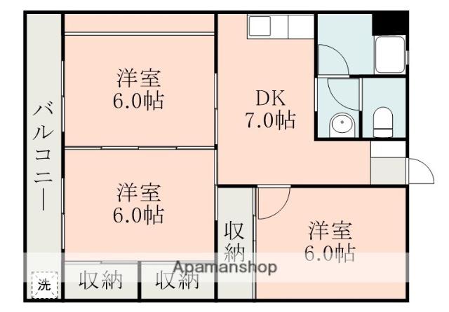 パープルハイム(3DK/4階)の間取り写真
