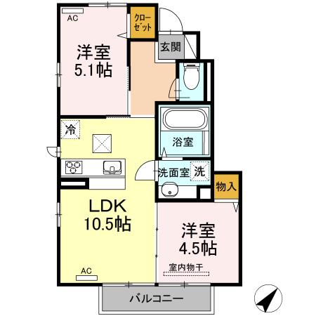 ジェンティーレ・ジン平佐(2LDK/1階)の間取り写真