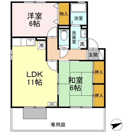 セジュール花筏(2LDK/1階)の間取り写真