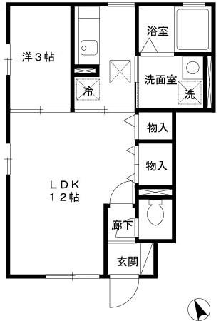 フォンティーヌ(1LDK/1階)の間取り写真