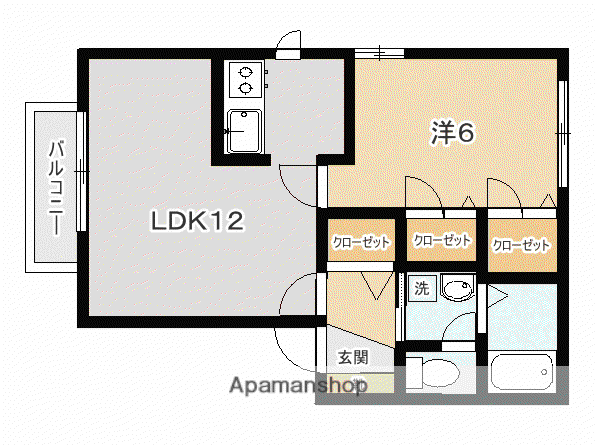 シャーメゾン川口B棟(1LDK/2階)の間取り写真